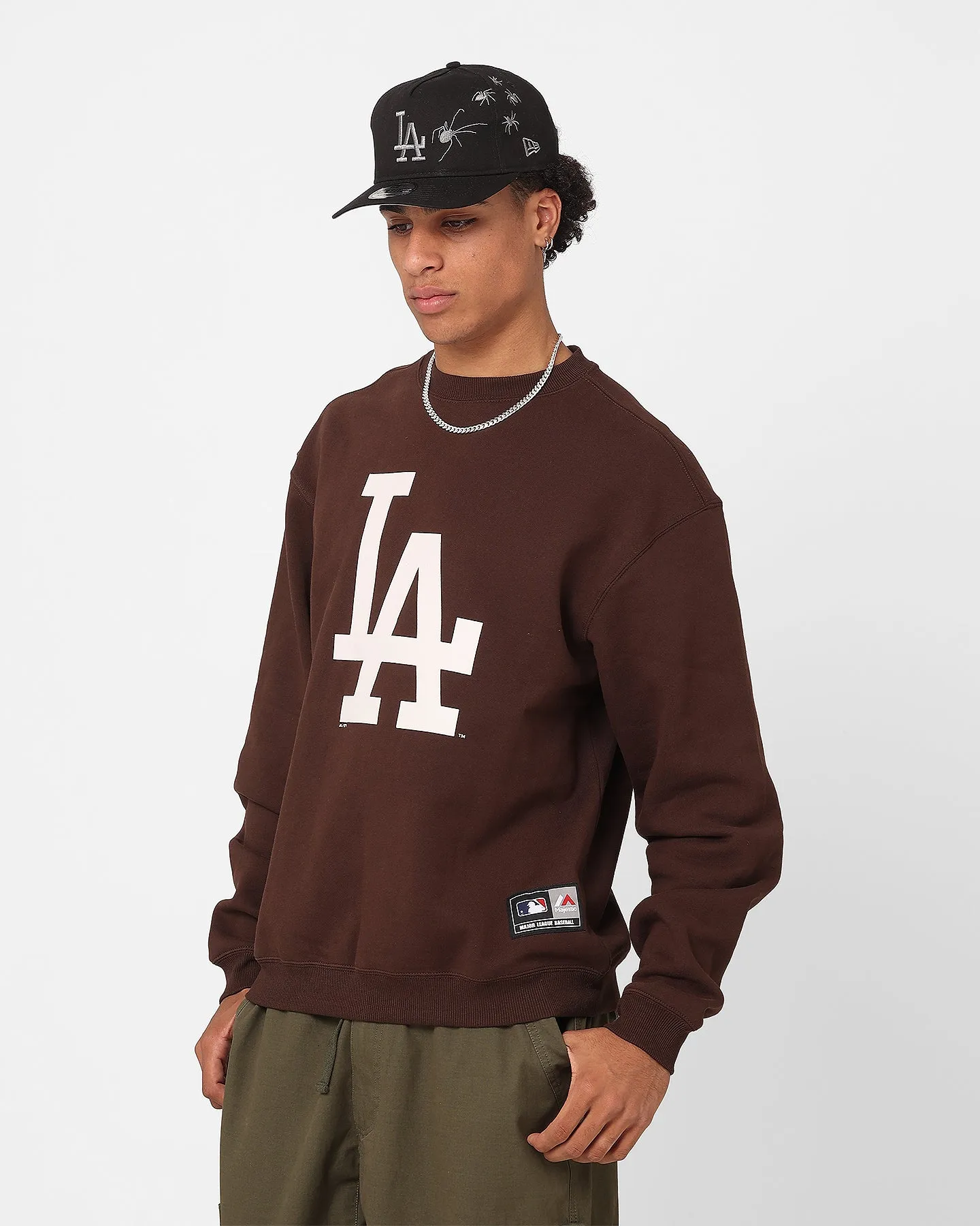 Majestic Athletic Los Angeles Dodgers Core Crewneck Sweatshirt Dark Oak