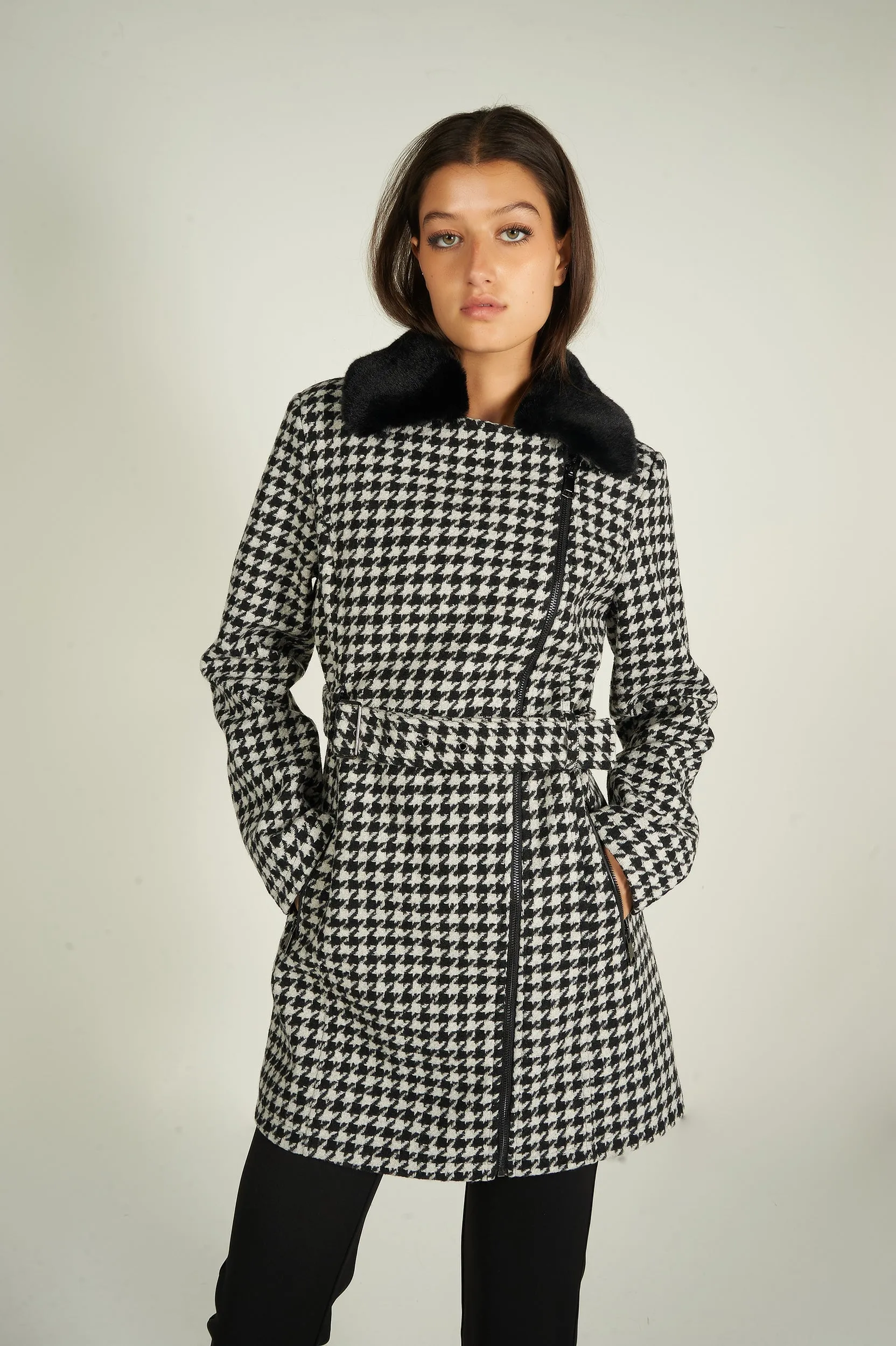 Manteau long à motif pied-de-poule - LL00551 - (E-C8)