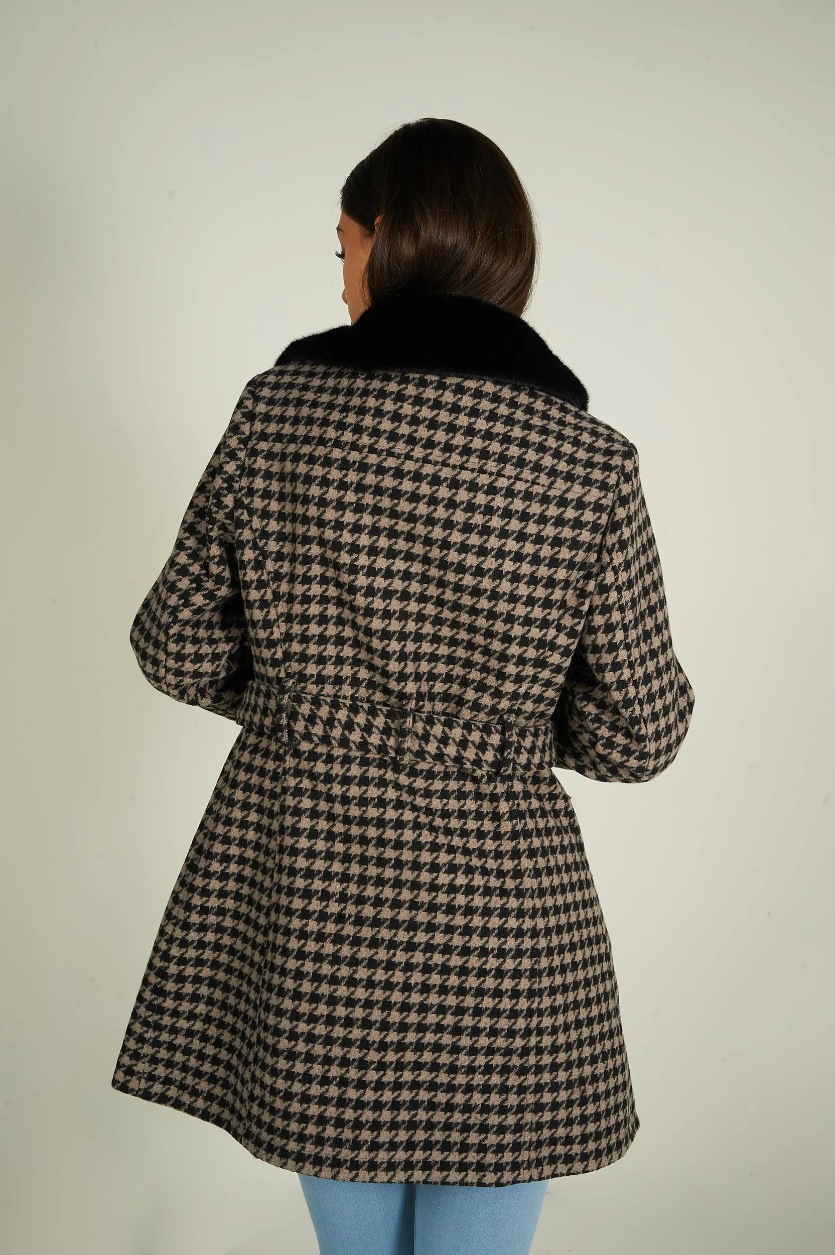 Manteau long à motif pied-de-poule - LL00551 - (E-C8)