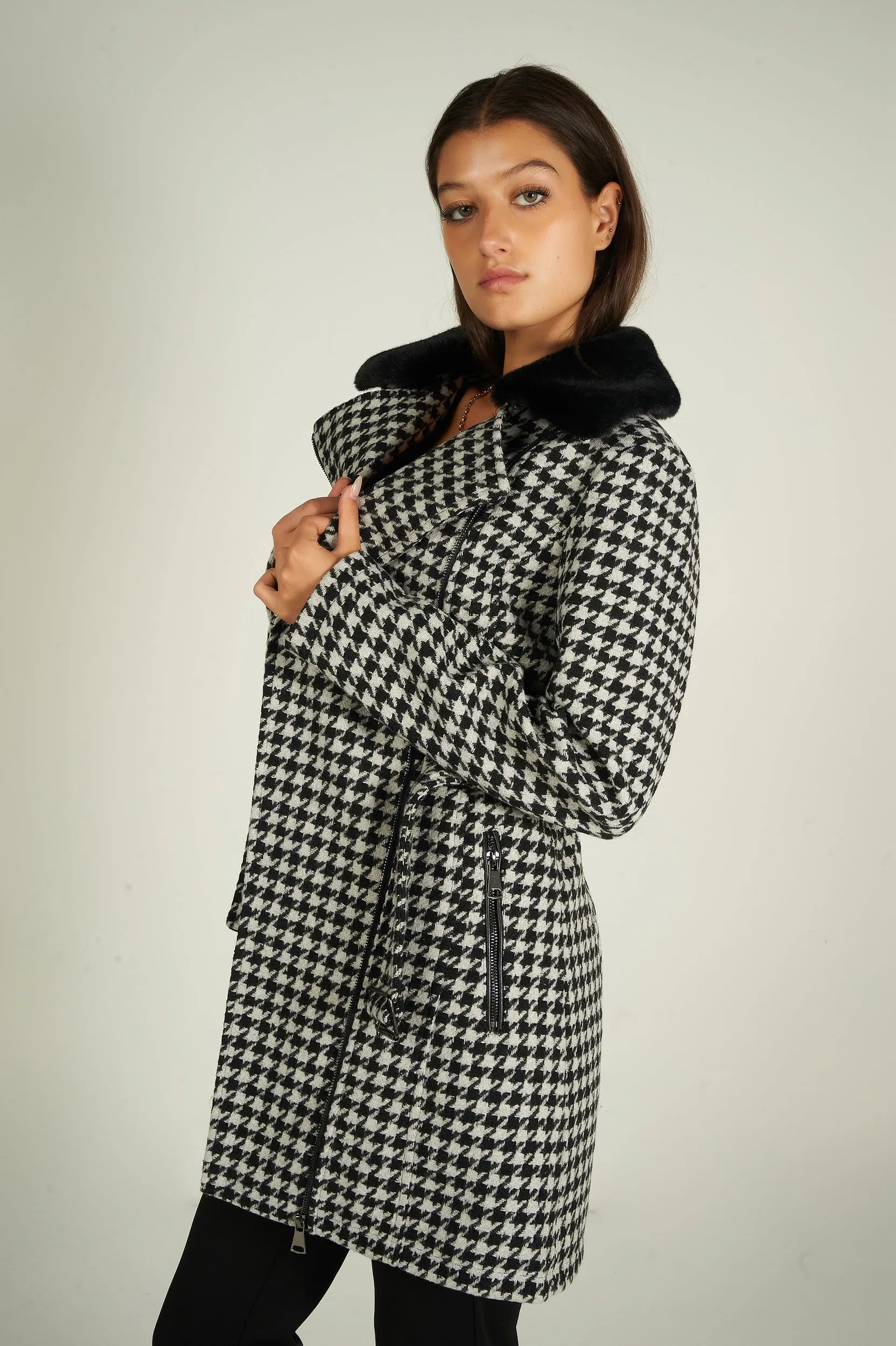 Manteau long à motif pied-de-poule - LL00551 - (E-C8)