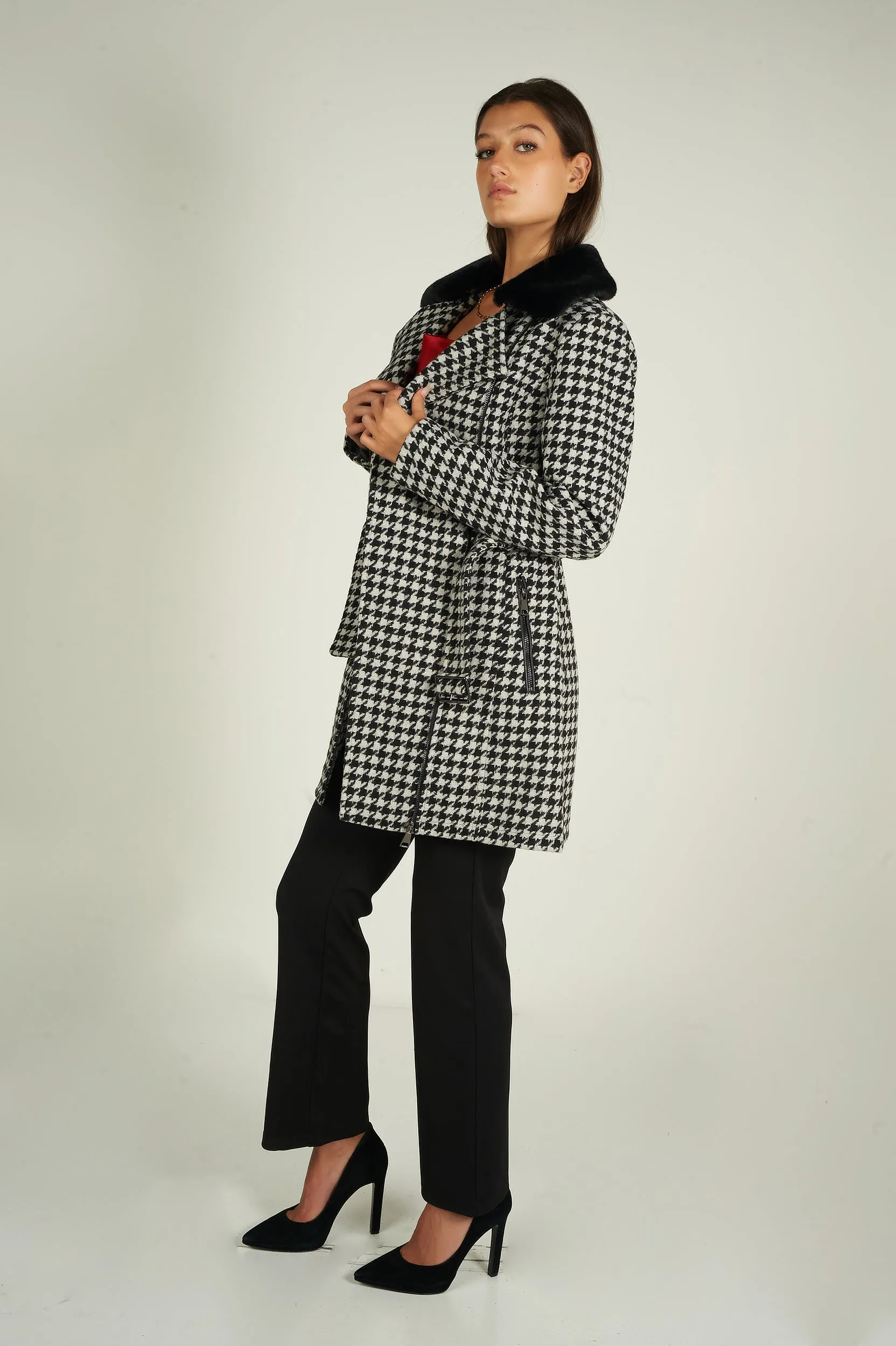 Manteau long à motif pied-de-poule - LL00551 - (E-C8)