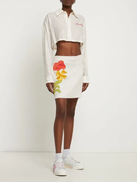 Marni   Embroidered linen blend mini skirt 