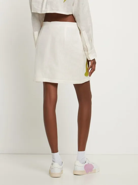 Marni   Embroidered linen blend mini skirt 