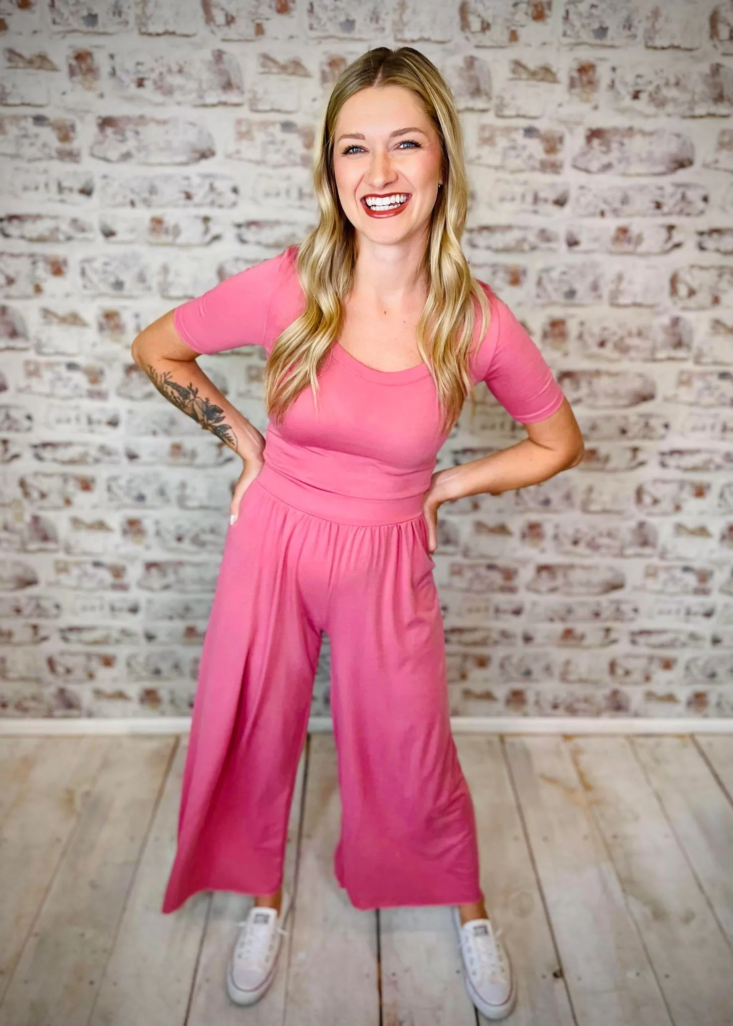 Mauve Wide Leg Short Sleeve Jumpsuit