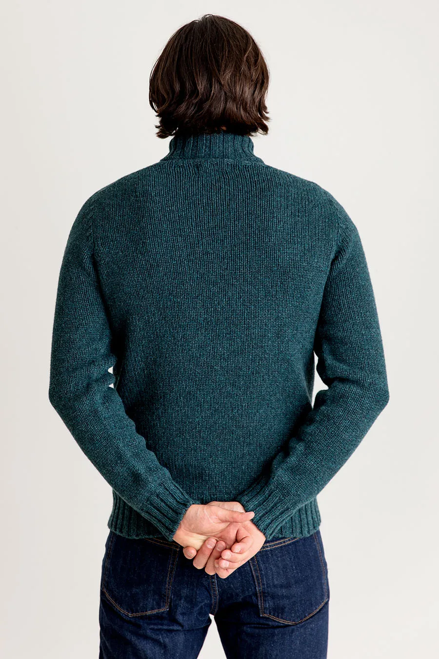 Mens Chunky Geelong Superfine Lambs wool Polo Neck Jumper - Teal