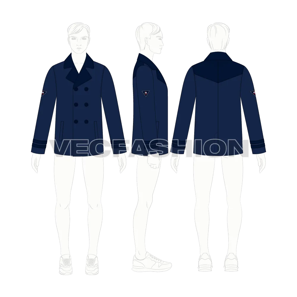 Mens Classic Navy Blue Pea Vector Coat