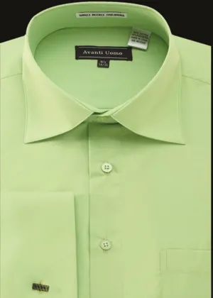 Men's French Cuff Dress Shirt Spread Collar- Color Apple Green