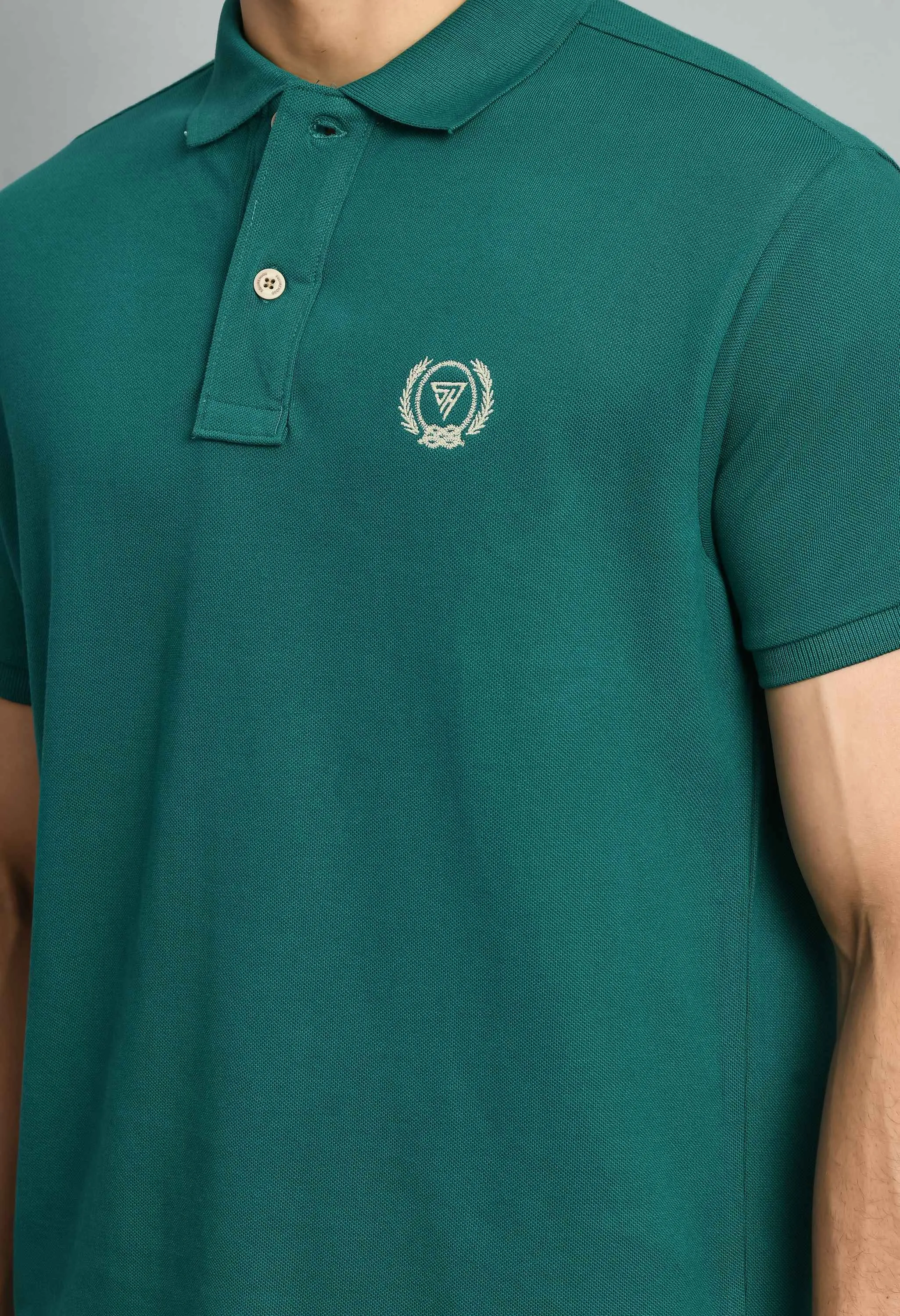 Men's Plain B. Green Polo Collar T-Shirt