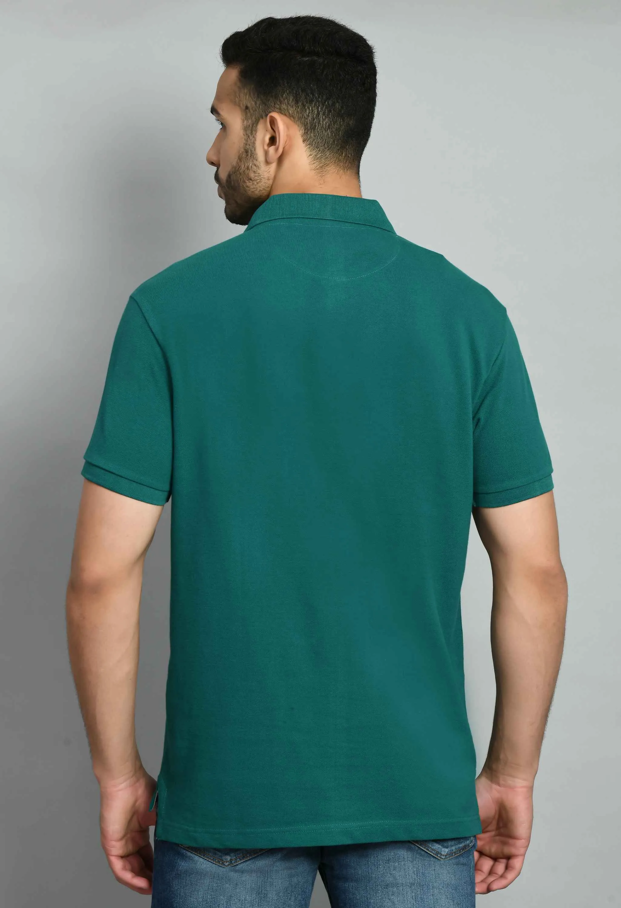 Men's Plain B. Green Polo Collar T-Shirt