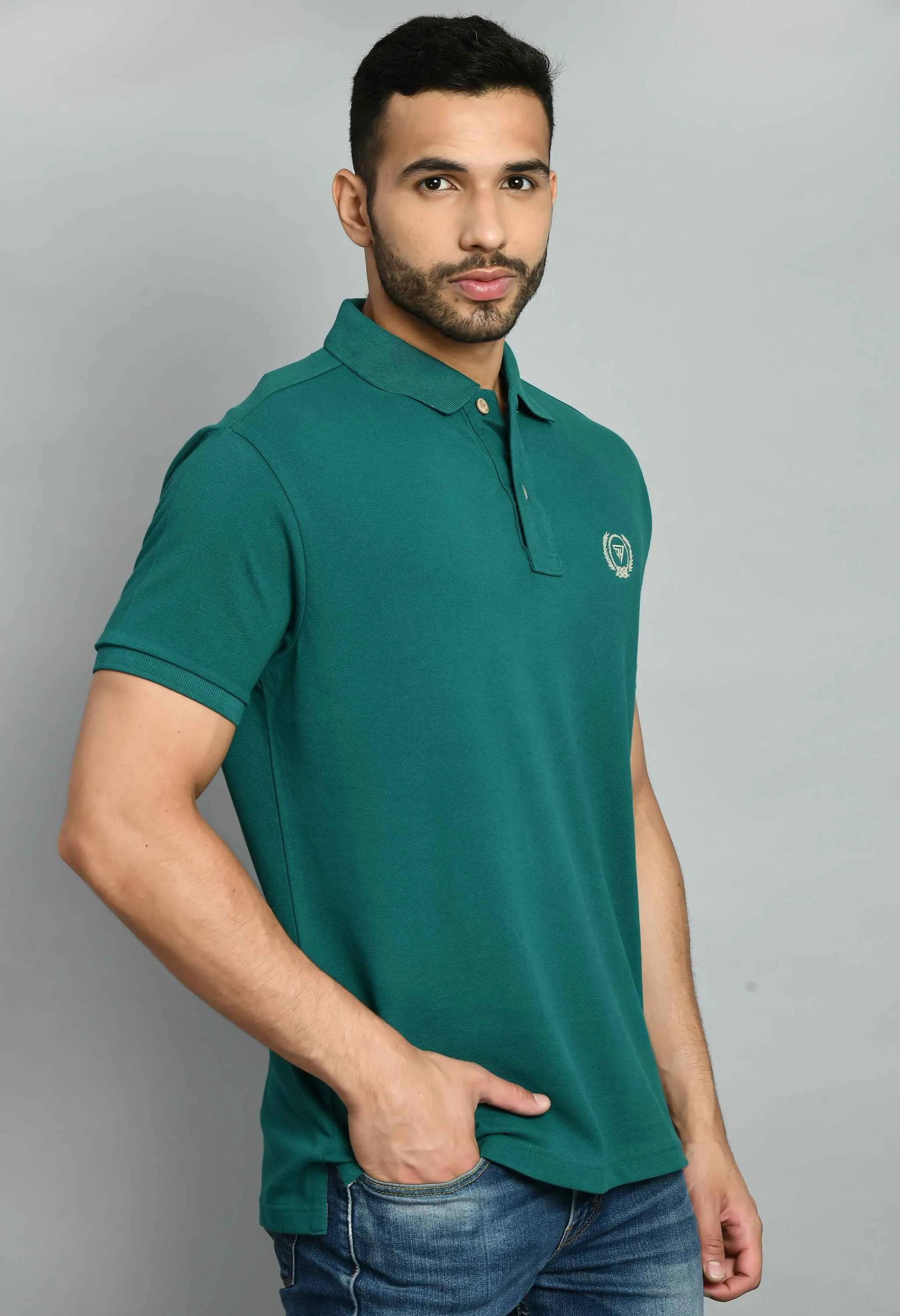 Men's Plain B. Green Polo Collar T-Shirt