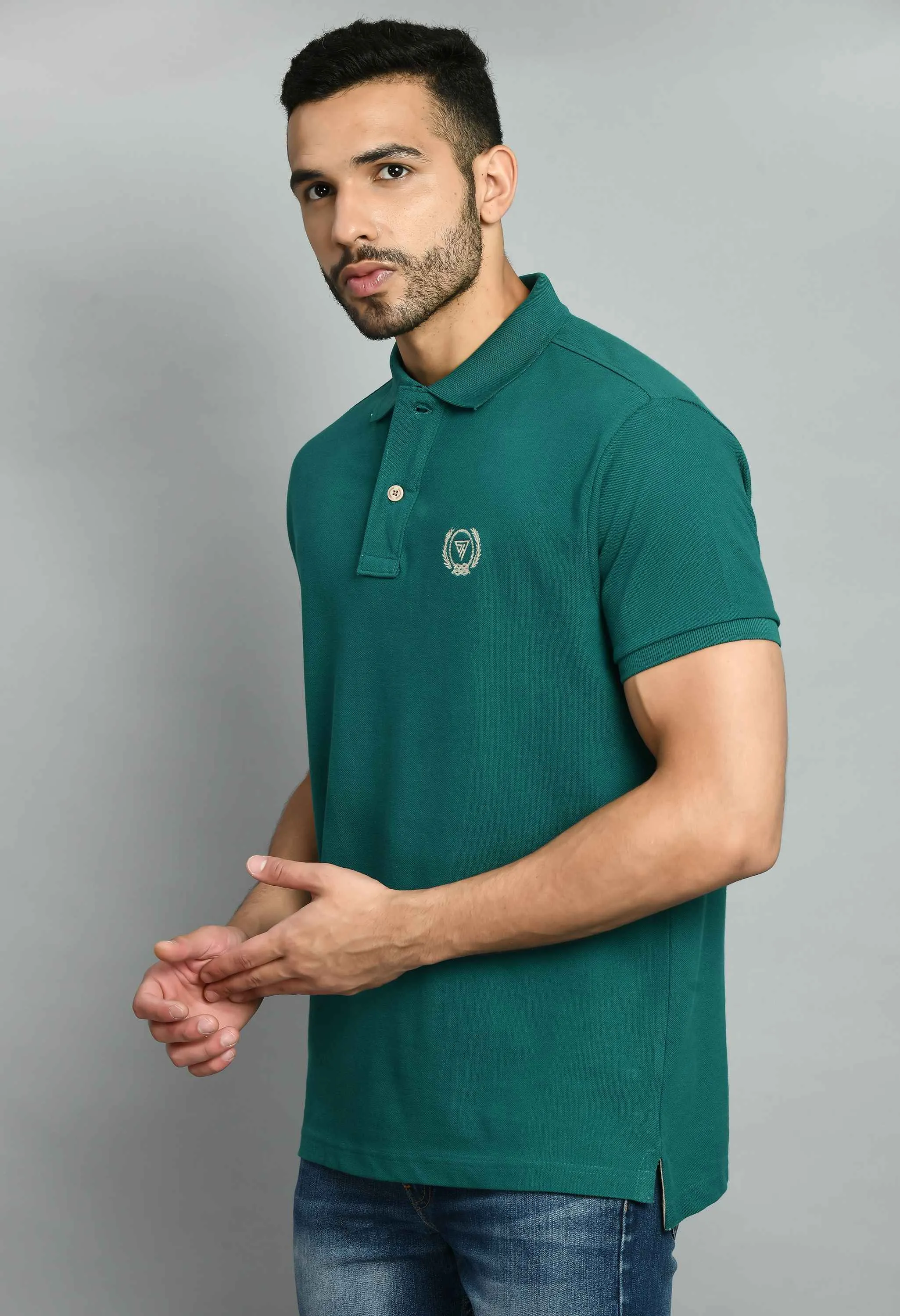 Men's Plain B. Green Polo Collar T-Shirt