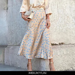 Moukyun Satin & Chiffon Printed Elegant Maxi Skirt