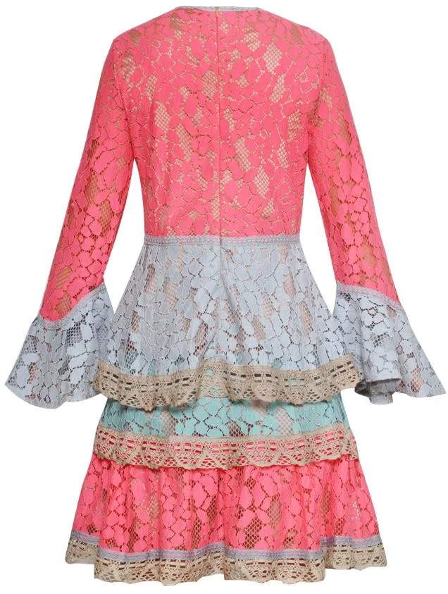 Multi Colored Bell-Sleeve Top and Skirt Set