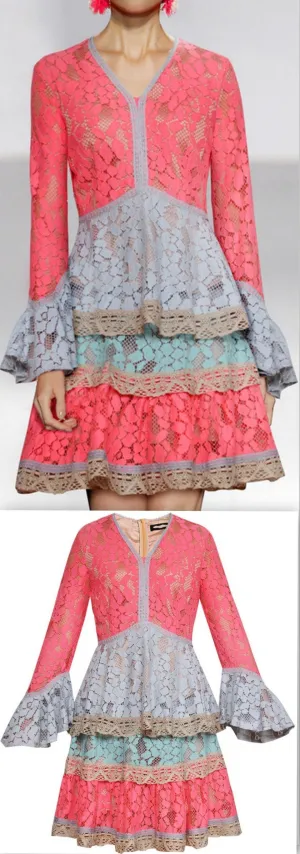 Multi Colored Bell-Sleeve Top and Skirt Set