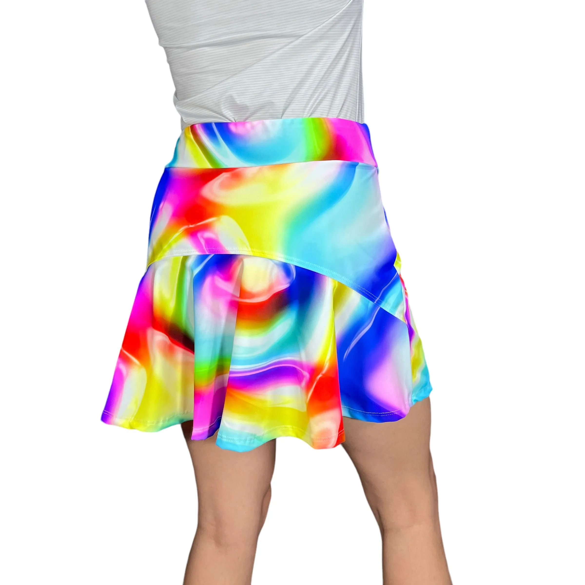 Neon Rainbow Poly Orb Flutter Golf, Running, Tennis, Pickleball Skort