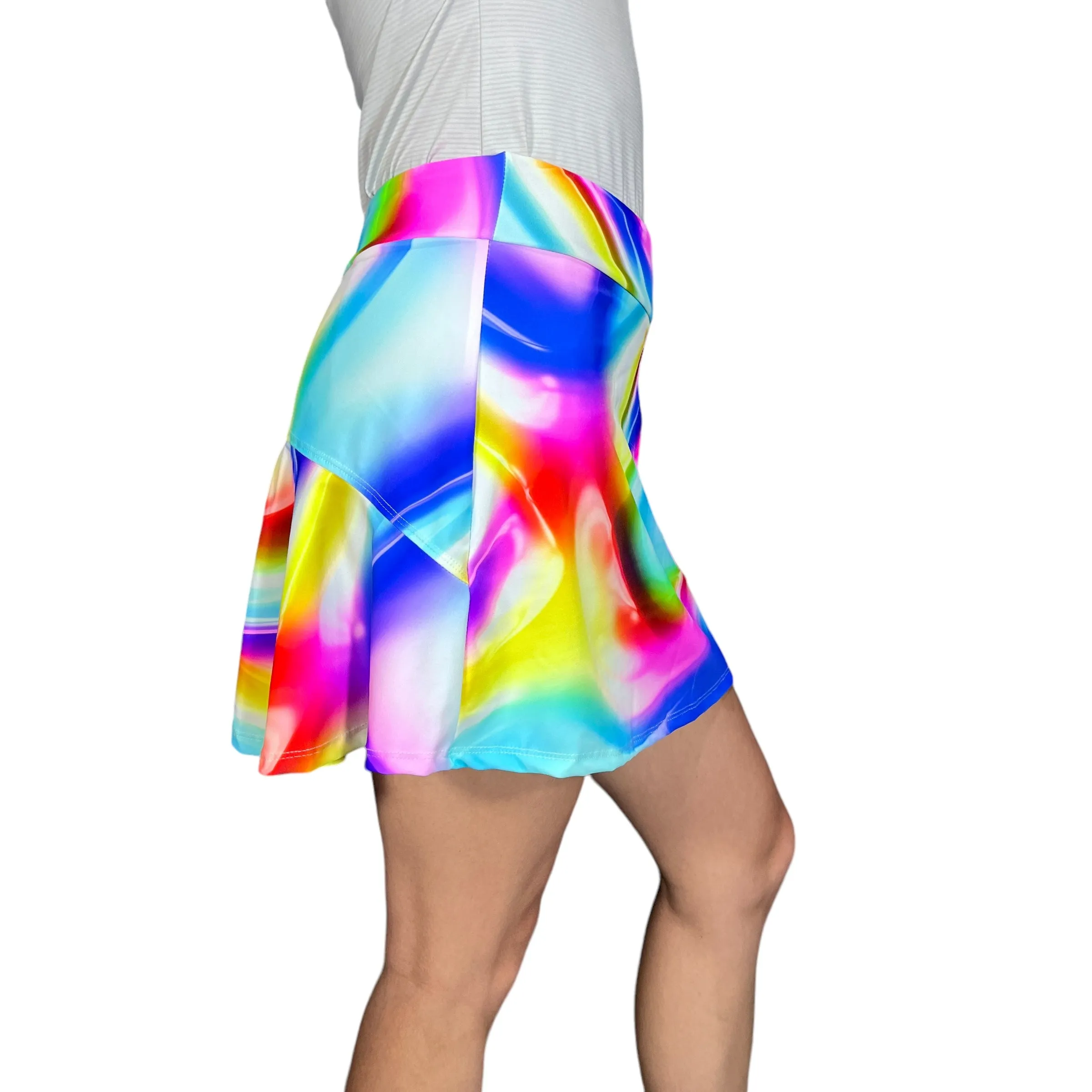 Neon Rainbow Poly Orb Flutter Golf, Running, Tennis, Pickleball Skort