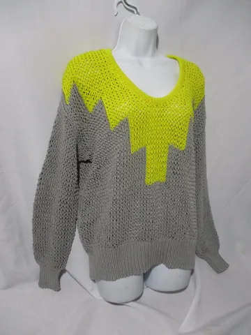 NEW ALEXANDER WANG Knit GEOMETRIC Sweater S GRAY YELLOW Womens