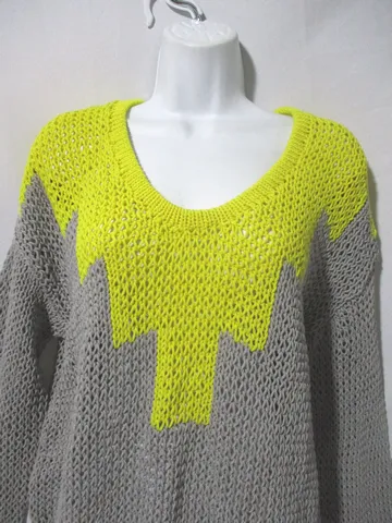 NEW ALEXANDER WANG Knit GEOMETRIC Sweater S GRAY YELLOW Womens