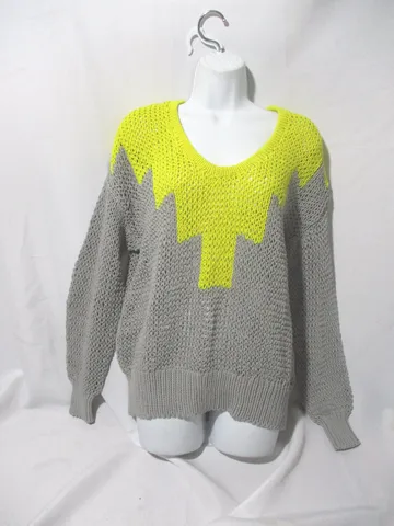 NEW ALEXANDER WANG Knit GEOMETRIC Sweater S GRAY YELLOW Womens