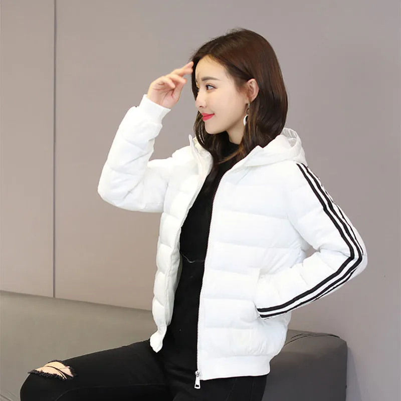 New short Chinese and American down cotton-padded clothes winter 2024 slim-fit hooded fashion cotton-padded clothes female students cotton-padded jacket tide