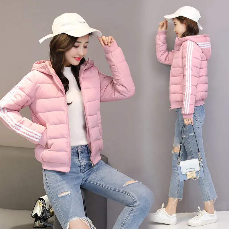 New short Chinese and American down cotton-padded clothes winter 2024 slim-fit hooded fashion cotton-padded clothes female students cotton-padded jacket tide