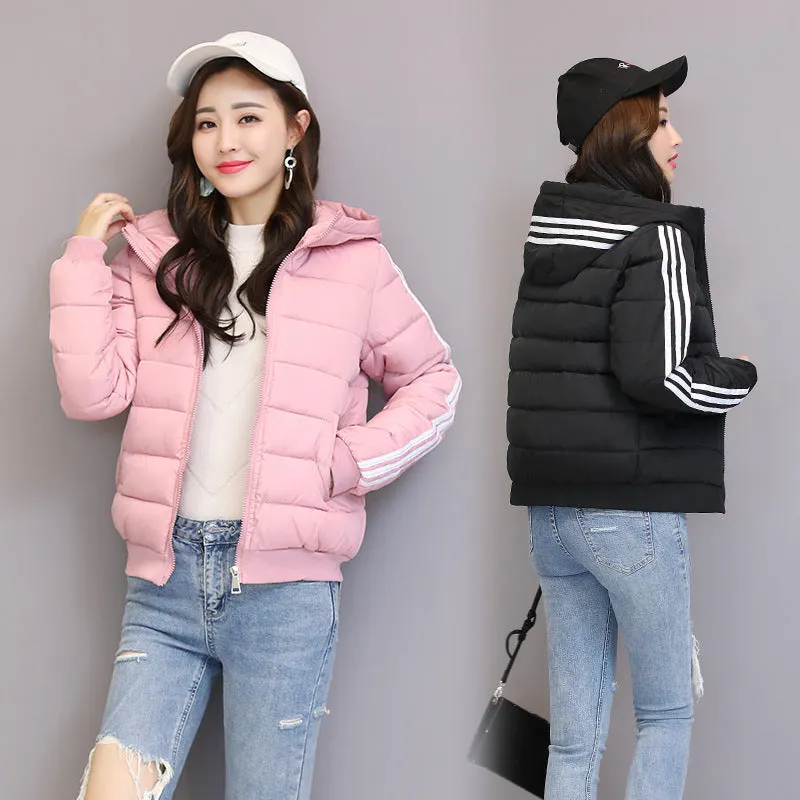 New short Chinese and American down cotton-padded clothes winter 2024 slim-fit hooded fashion cotton-padded clothes female students cotton-padded jacket tide