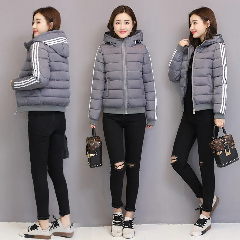 New short Chinese and American down cotton-padded clothes winter 2024 slim-fit hooded fashion cotton-padded clothes female students cotton-padded jacket tide