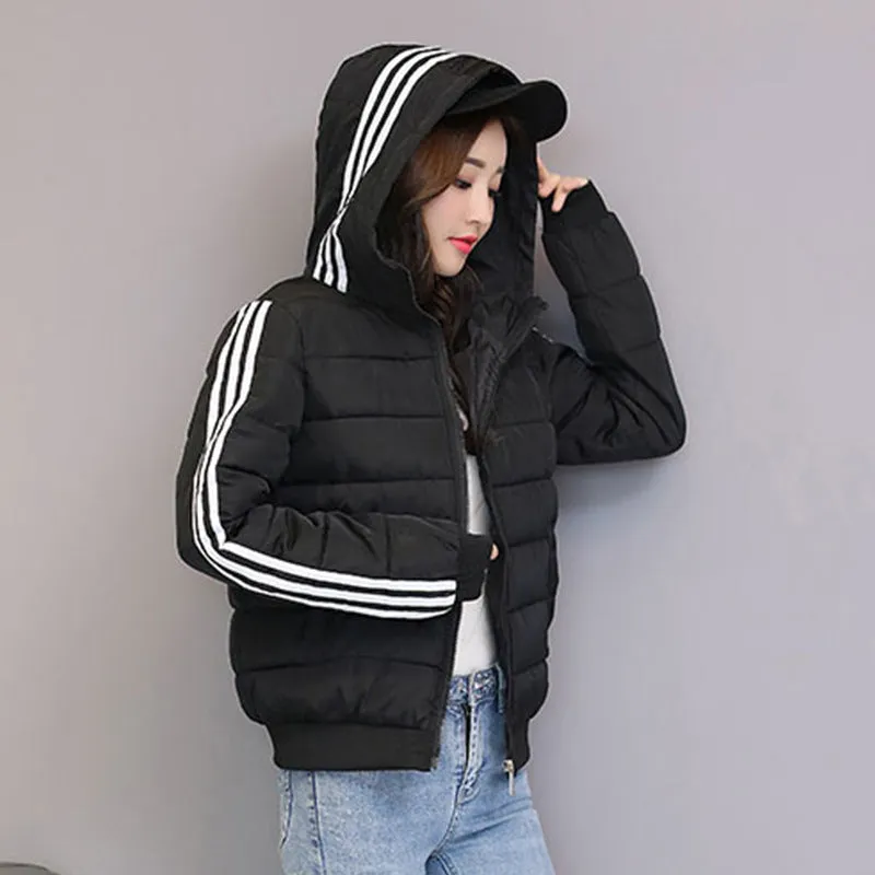 New short Chinese and American down cotton-padded clothes winter 2024 slim-fit hooded fashion cotton-padded clothes female students cotton-padded jacket tide