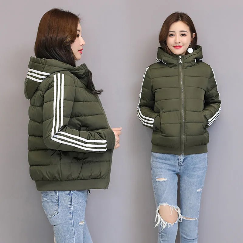 New short Chinese and American down cotton-padded clothes winter 2024 slim-fit hooded fashion cotton-padded clothes female students cotton-padded jacket tide