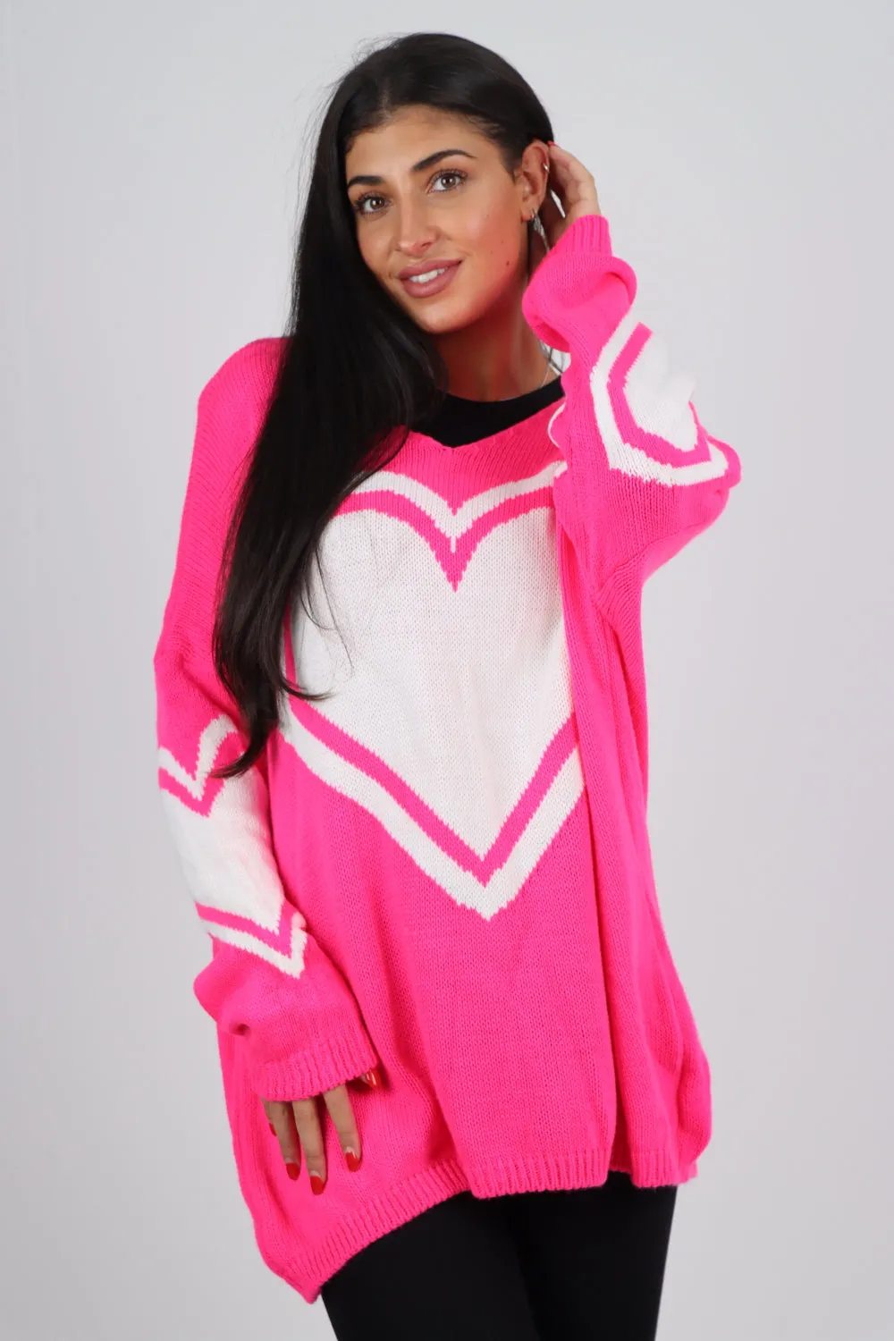 Oversized Heart Print Knitted Jumper Top