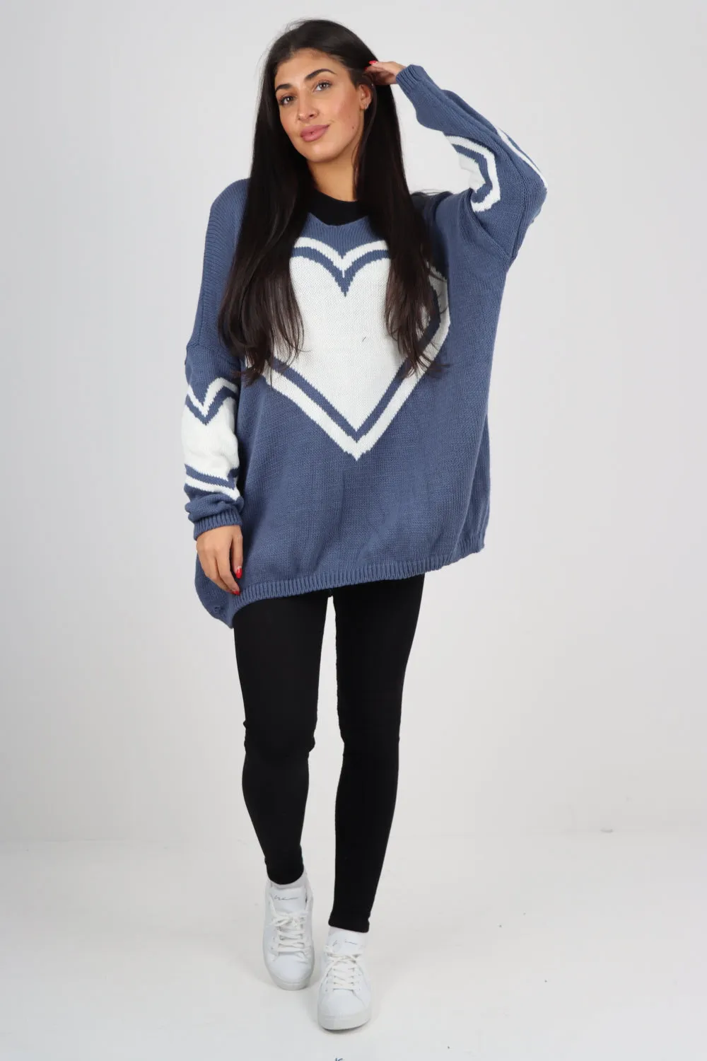 Oversized Heart Print Knitted Jumper Top