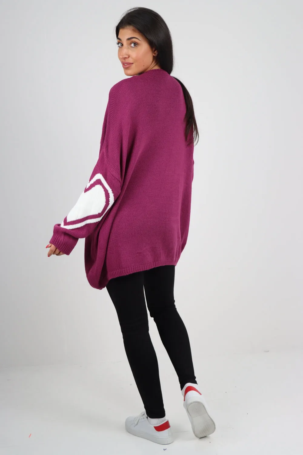 Oversized Heart Print Knitted Jumper Top