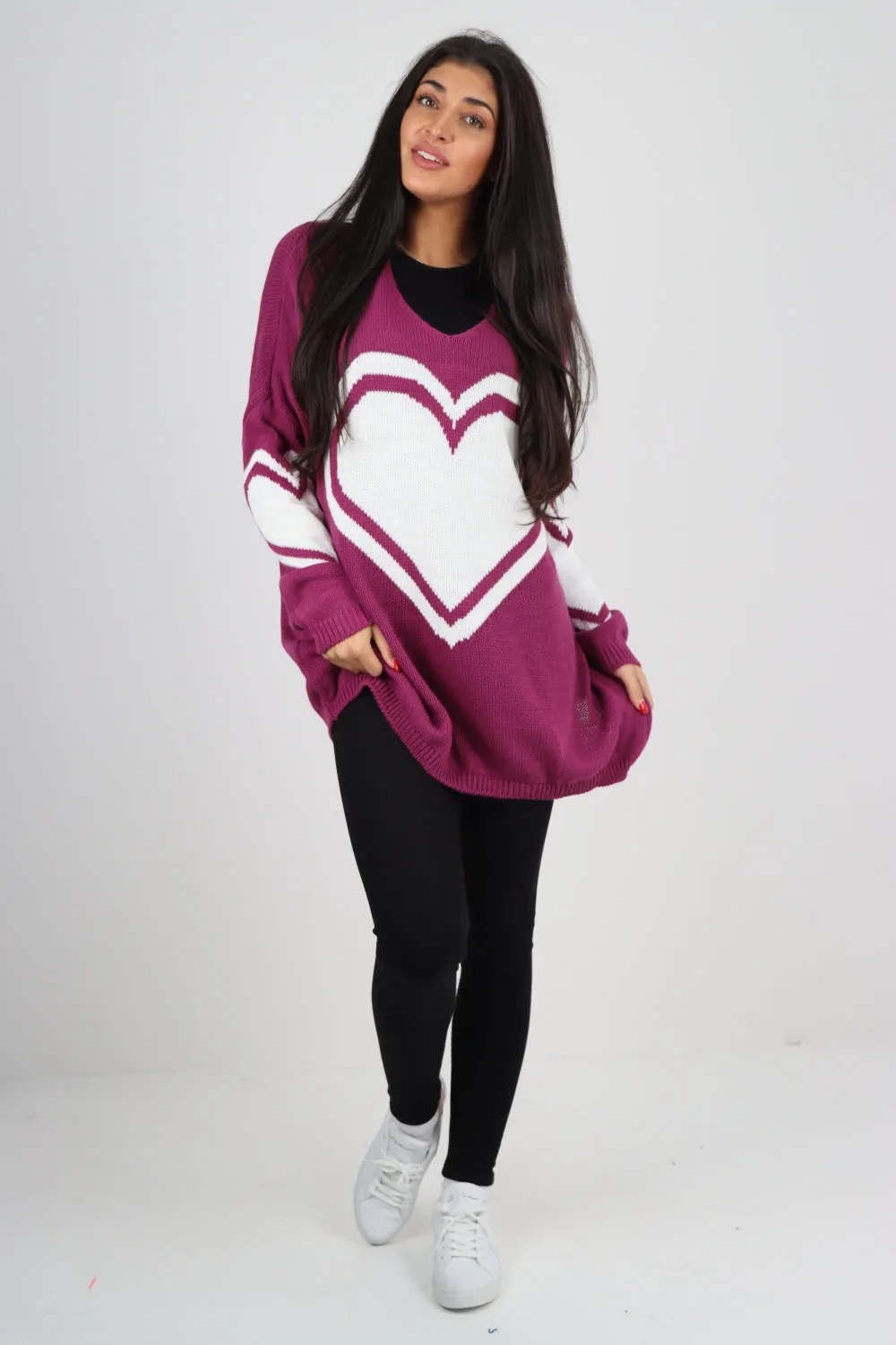 Oversized Heart Print Knitted Jumper Top