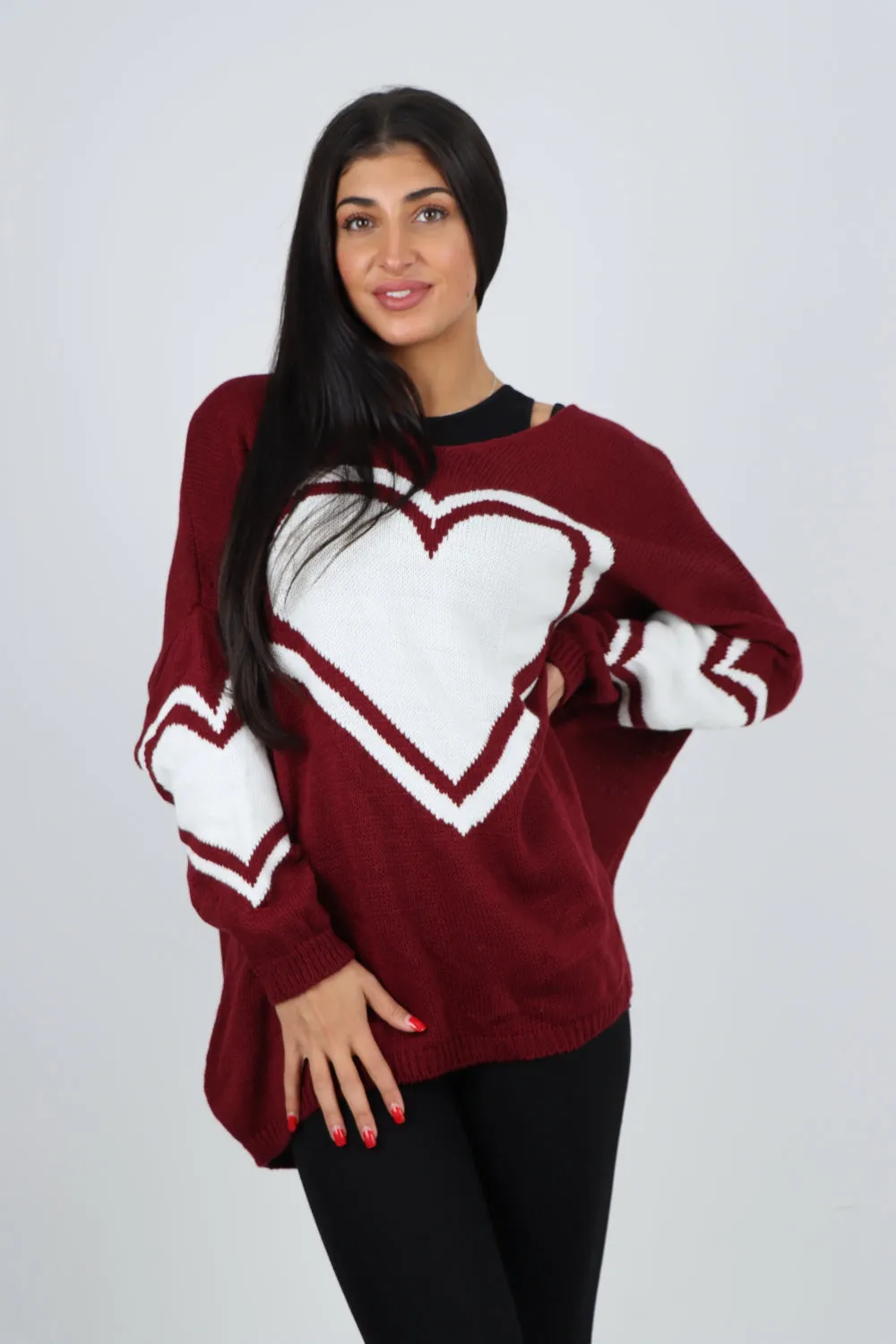 Oversized Heart Print Knitted Jumper Top