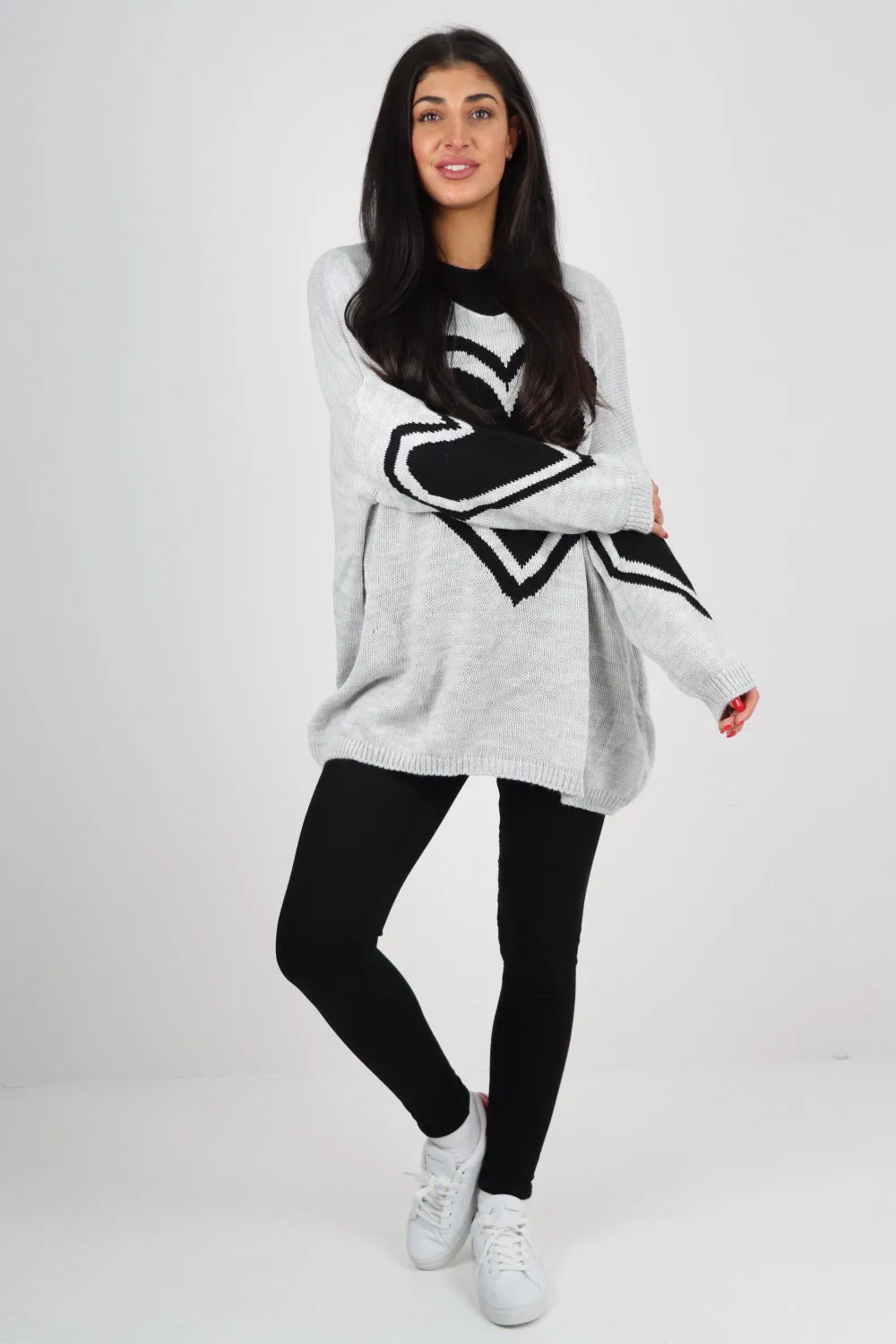 Oversized Heart Print Knitted Jumper Top