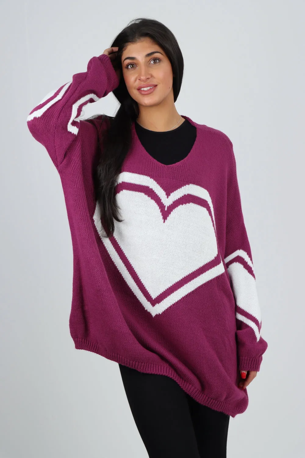 Oversized Heart Print Knitted Jumper Top