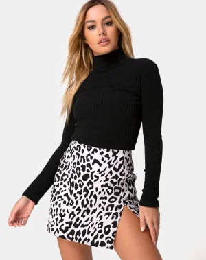 Pelmet Mini Skirt in Mono Animal Grey White