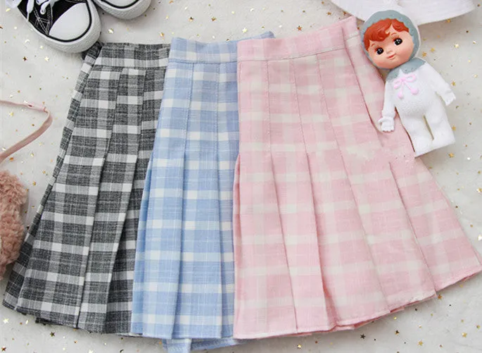 Pink plaid high waist skirt  PL20014