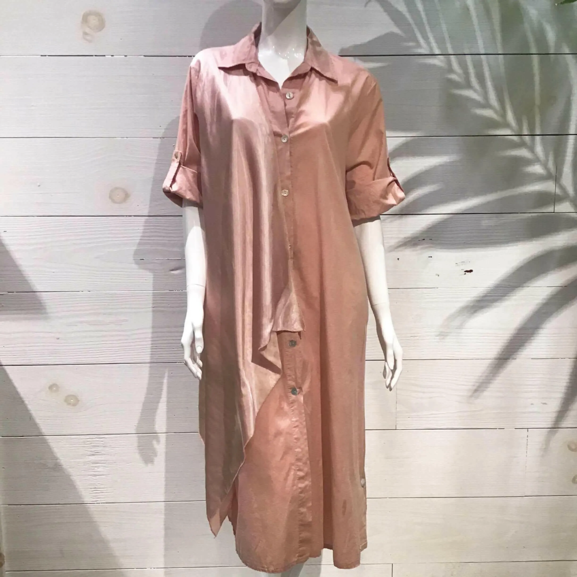 Pink Silky Layer Cotton Shirt Italian Dress