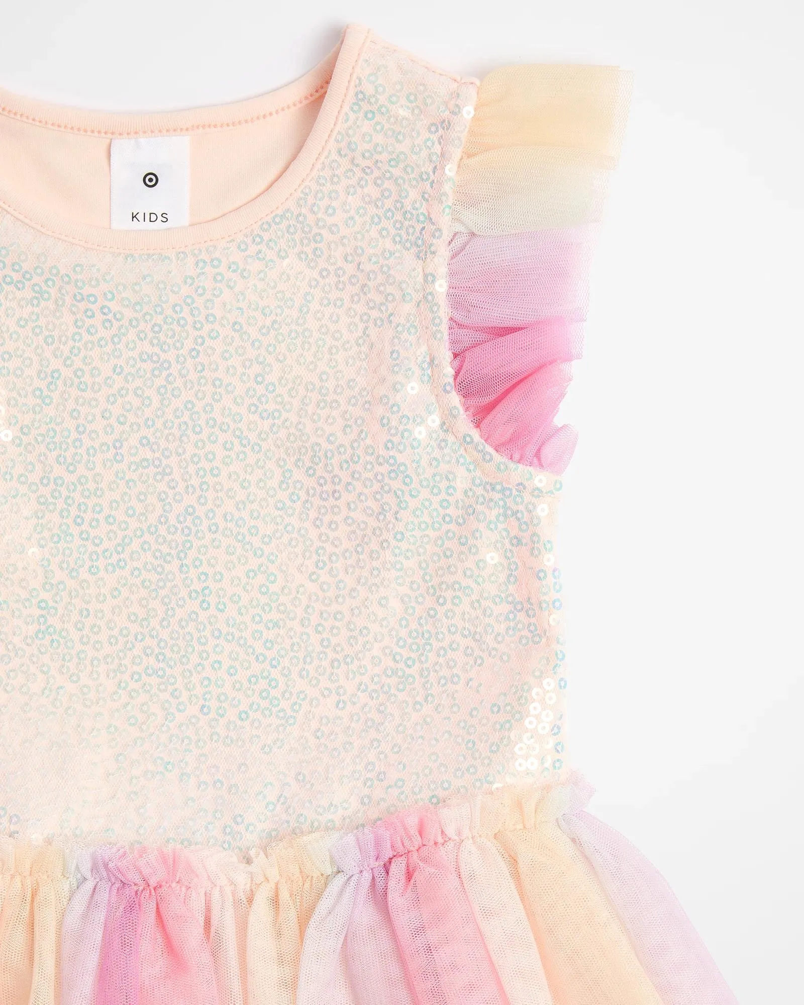 popular  Frill Sleeve Sequin Rainbow Tulle Dress