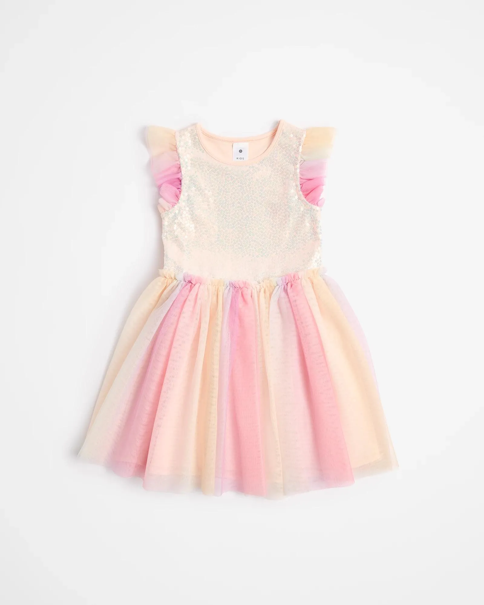 popular  Frill Sleeve Sequin Rainbow Tulle Dress