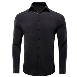 Pure Black Stretch Men's Long Sleeve Shirt