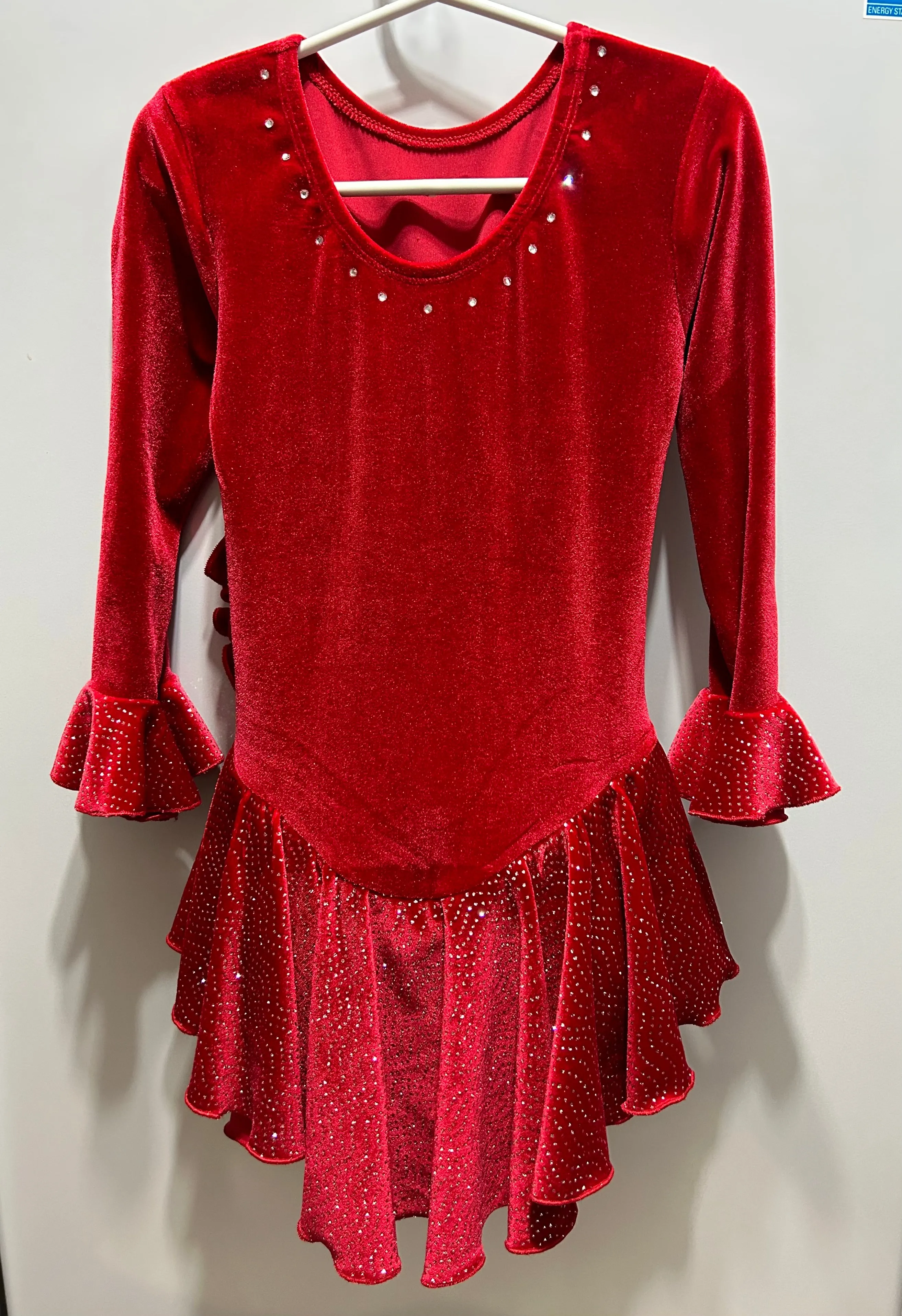 Quad Club QC0638  Youth 8-10 Red Velvet Skate Dress