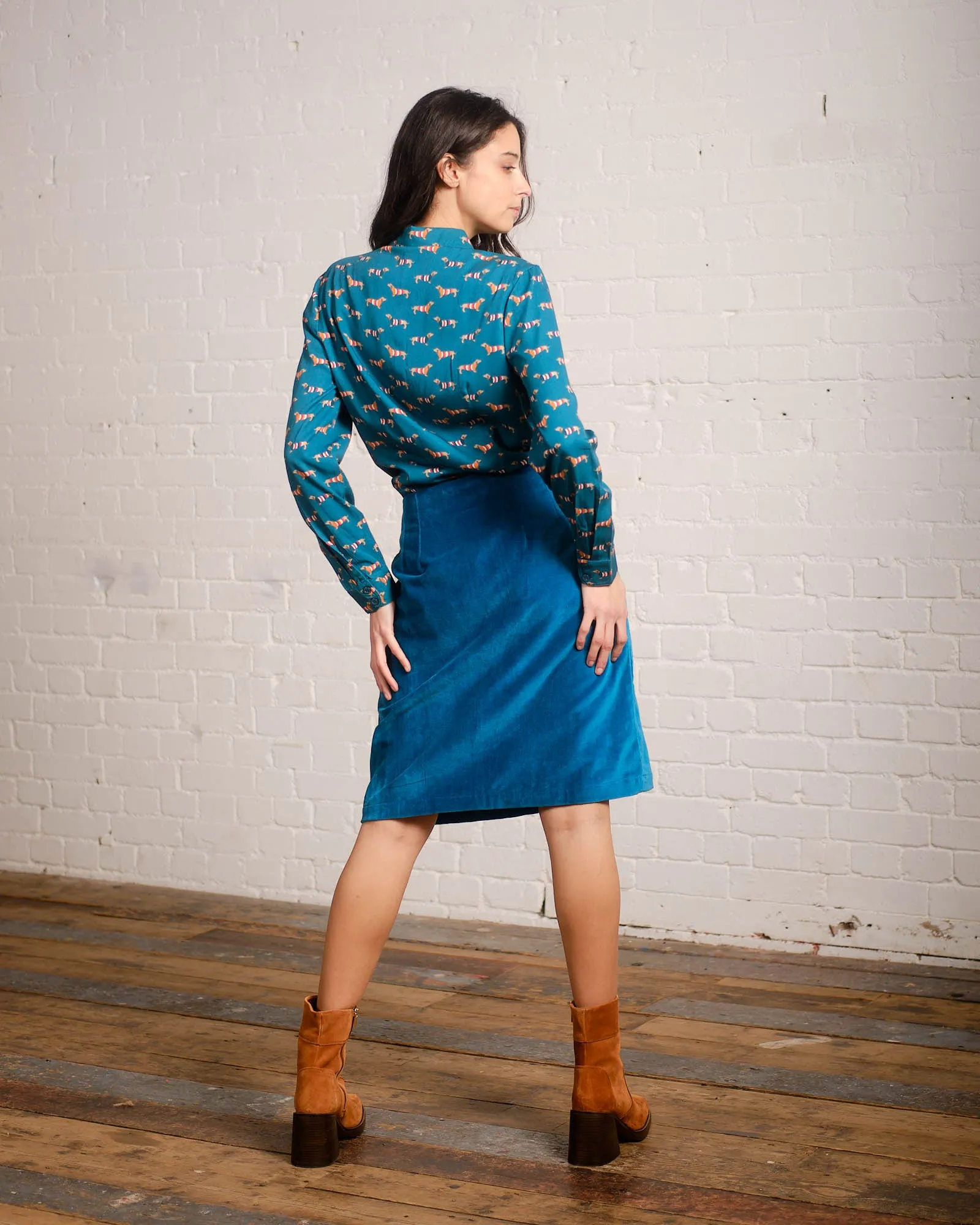 Renata Velvet Skirt in Teal