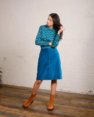 Renata Velvet Skirt in Teal