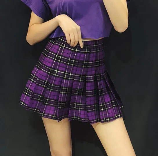 Retro high waist plaid skirt KF50522