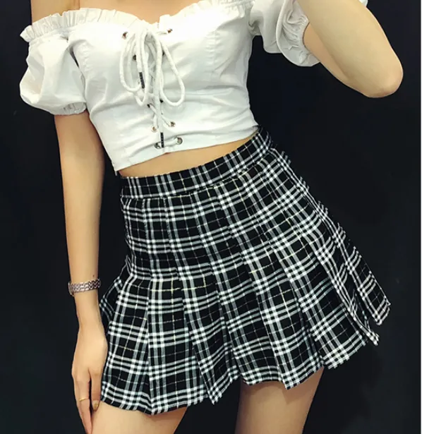 Retro high waist plaid skirt KF50522