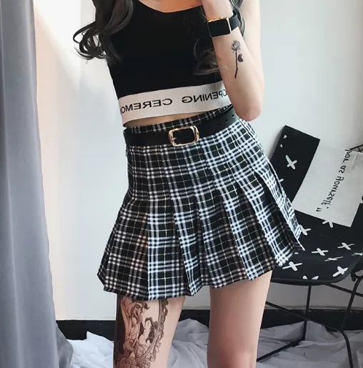 Retro high waist plaid skirt KF50522