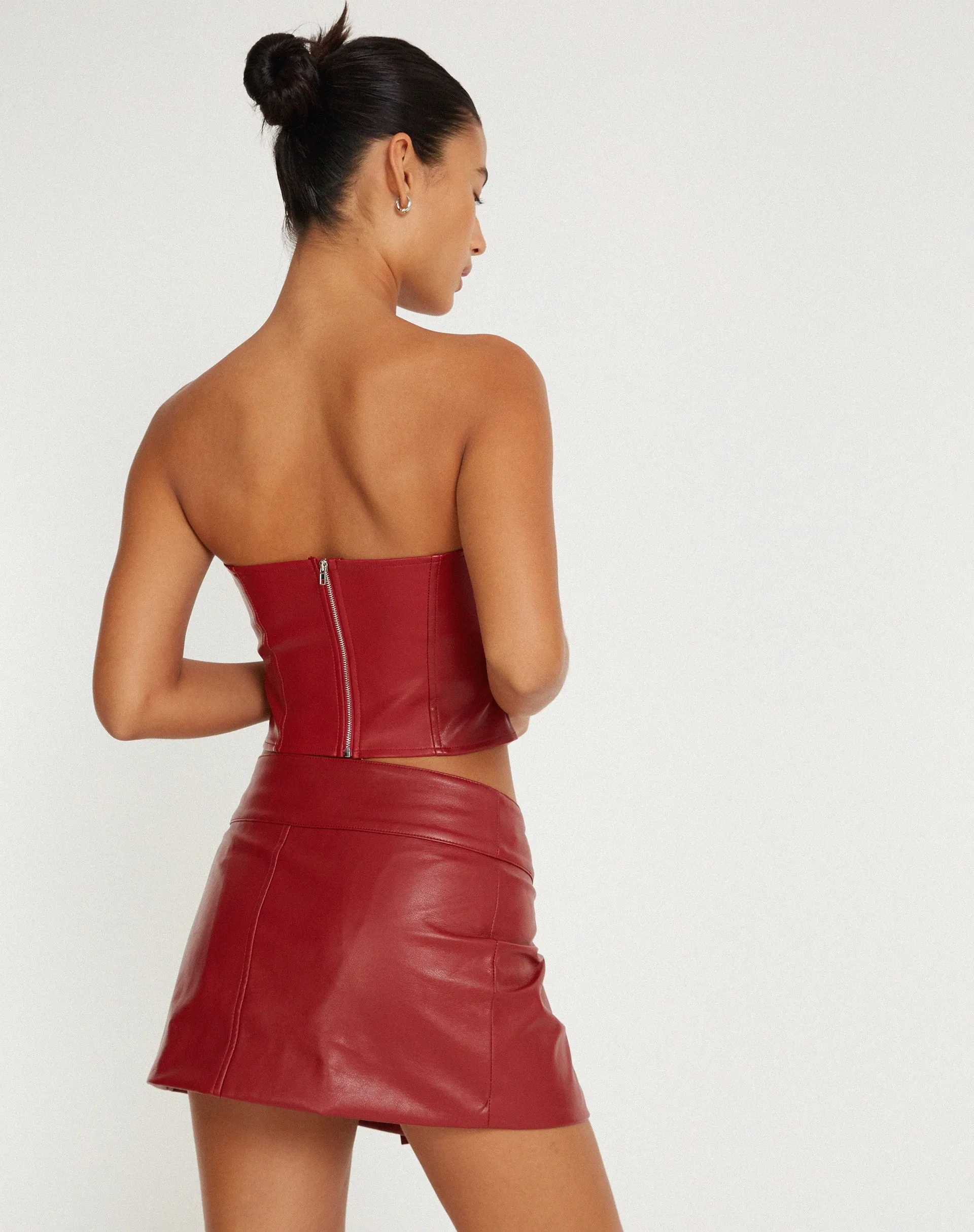 Rolo Mini Skirt in PU Blood Red