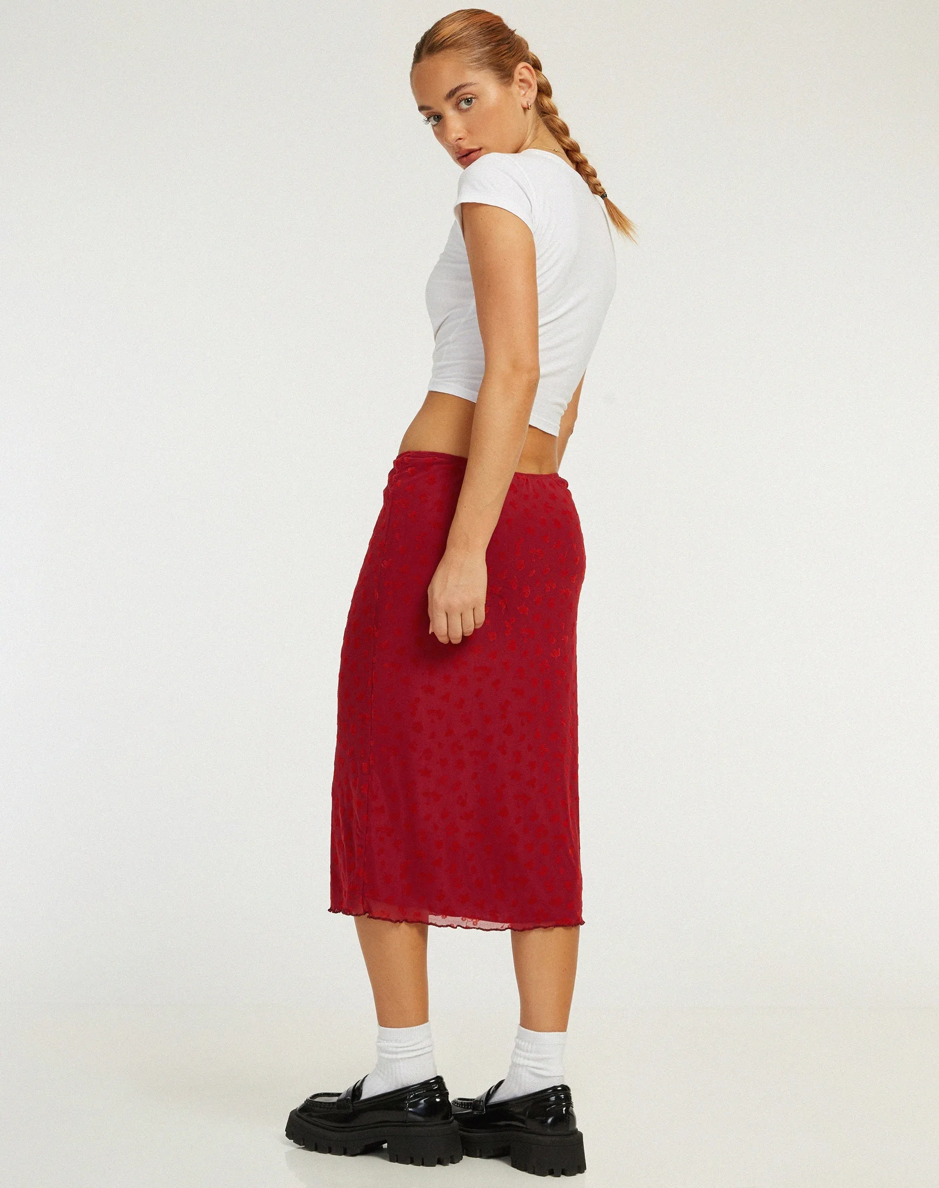 Rujha Midi Skirt in Red Flock Mesh